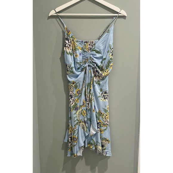 Free People Floral Mini Dress Ruched Spaghetti Strap Size XS - Picture 1 of 9
